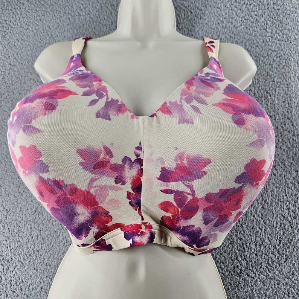 Catherines Intimates Bra Womens 50DDD‎ Floral TShirt Molded Full Coverage Beige